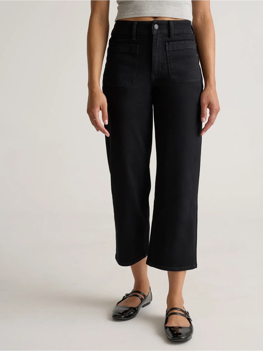 Quince Bella Stretch Patch Pocket Wide Leg Crop Jeans Size 32 Black NWT
